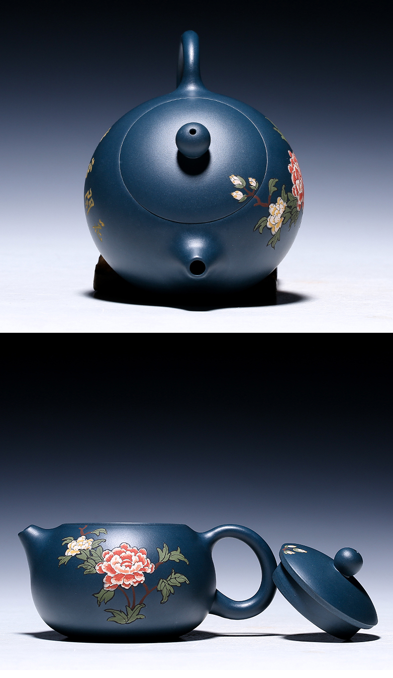 純手工紫砂壺，小巧琺瑯印花紫砂壺